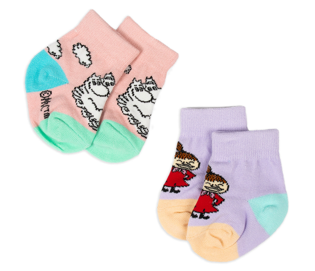 Moomin Baby Socks Douple Pack Pink Lilac Moomintroll Little My Snorkmaiden| Muumi Vauvojen Sukat Tuplapakkaus Vaaleanpunainen Liila Muumipeikko Pikku Myy Niiskuneiti