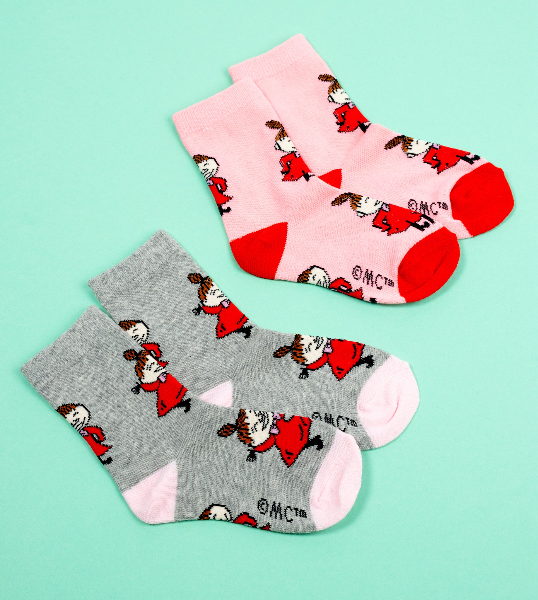 Moomin Kids Socks Douple Pack Grey Pink Little My | Muumi Lasten Sukat Tuplapakkaus Vaaleanpunainen Harmaa Pikku Myy