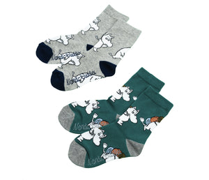 Moomin Kids Socks Douple Pack Grey Green Moomintroll | Muumi Lasten Sukat Tuplapakkaus Vihreä Harmaa Muumipeikko